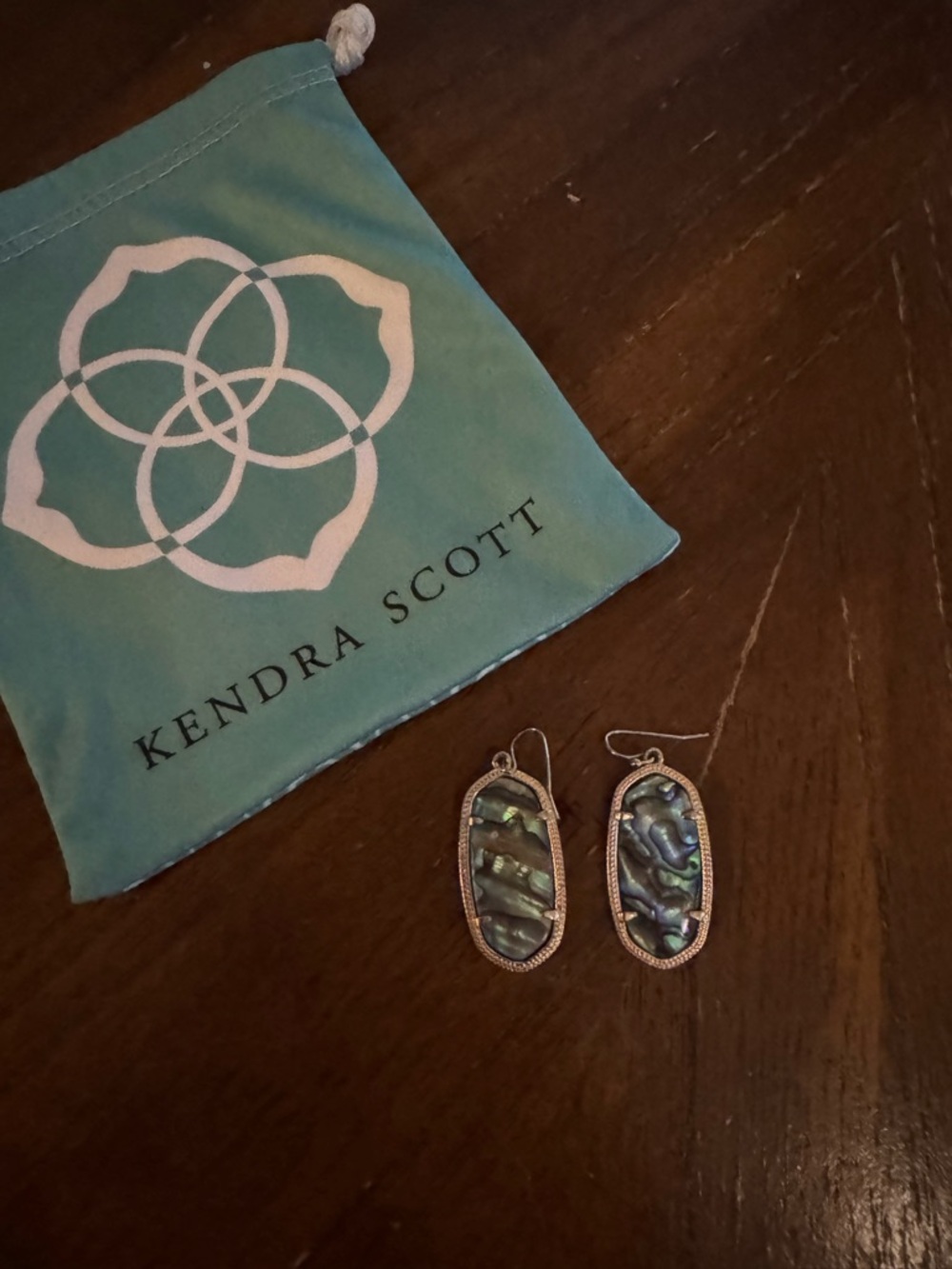 Kendra Scott Iridescent Abalone Oval Drop Earrings in Blue-Green